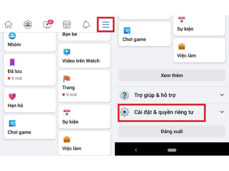 Bước 1: Vào phần cài đặt trên Facebook